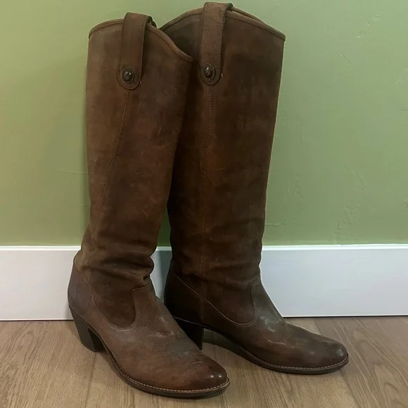 Brown Jackie Button Frye Boots - Picture 1 of 5